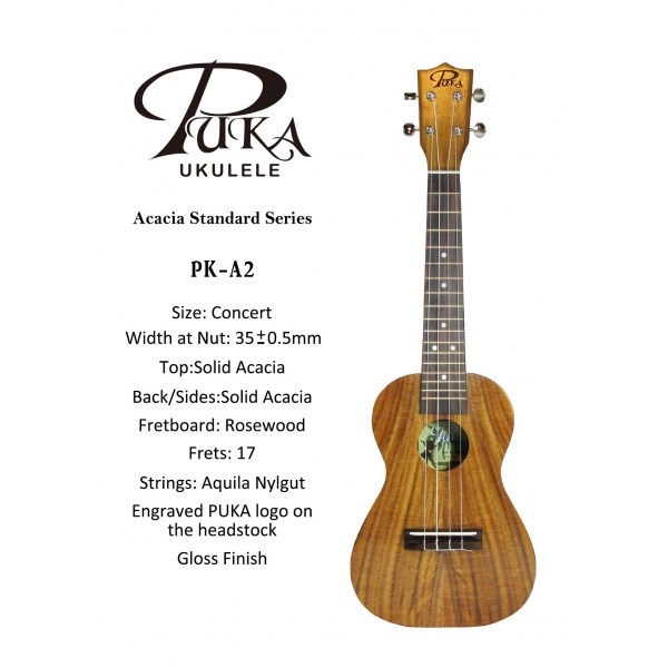 【台灣烏克麗麗 專門店】PUKA UKULELE 全單板相思木系列 PK-A2 23吋 (附琴袋+調音器+教材)