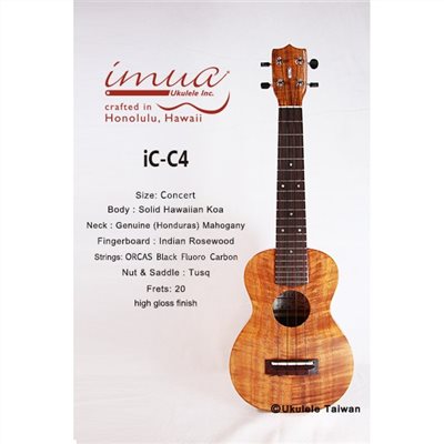 【台灣烏克麗麗 專門店】 IMUA UKULELE 夏威夷手工琴 23吋 IC-C4(附琴袋+調音器+教材)